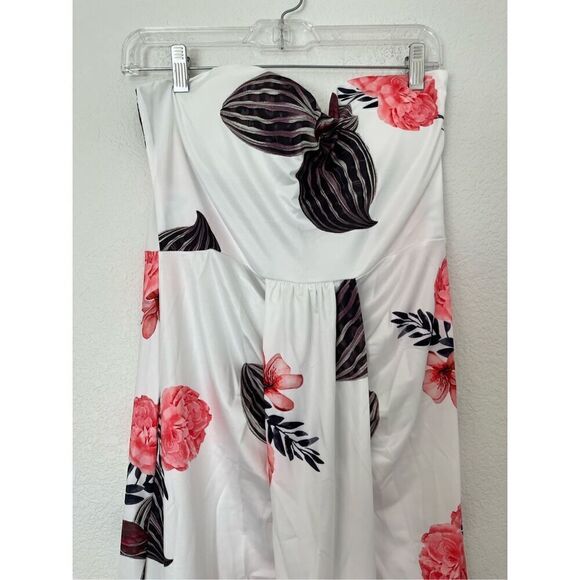 Women Strapless High Waist Slit Asymmetrical Solid Color Beach Maxi Dress NEW - Picture 5 of 10